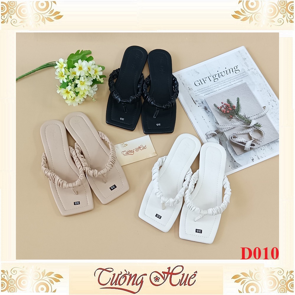 SALE SALE SALE - Dép Kẹp Quai Nhún Mũi Vuông Đế Bệt - D010