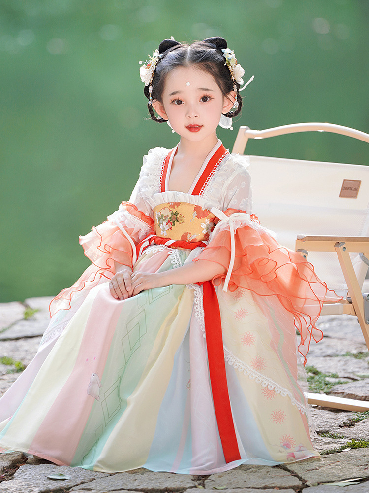 Đầm váy công chúa cổ trang hanfu thêu hoa cho bé gái diện lễ tết trung thu đẹp size 100-160 hàng Quảng Châu