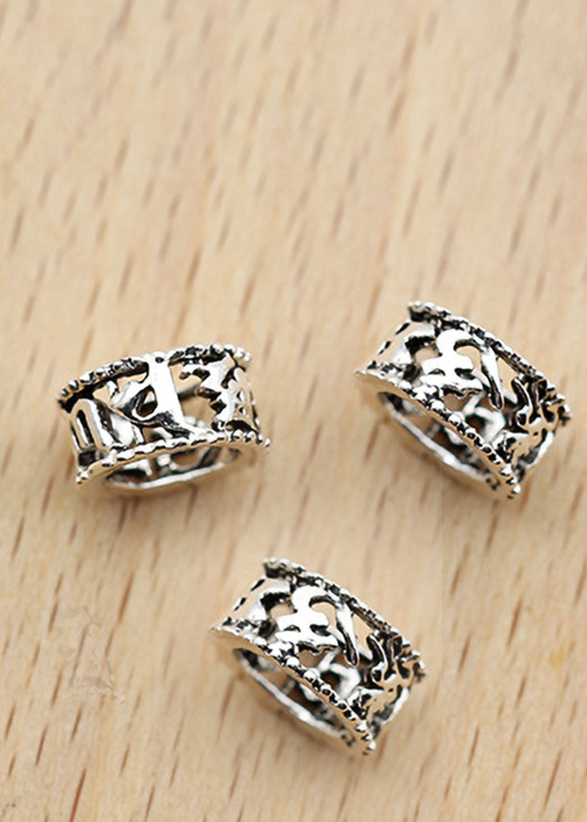 Combo 3 cái charm bạc chặn hạt hình trụ họa tiết lục tự minh chú - Ngọc Quý Gemstones
