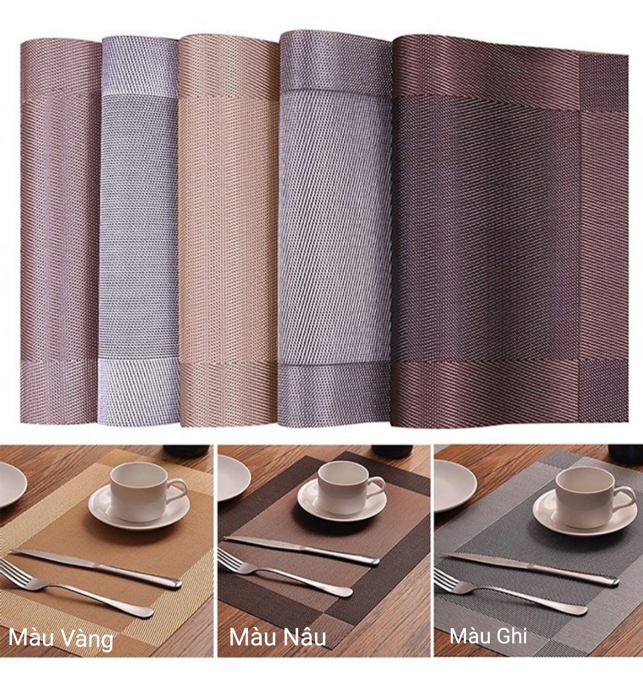 Bộ 6 Tấm Lót Bàn Ăn Cách Nhiệt Cao Cấp, Chống Thấm, Chống Trượt