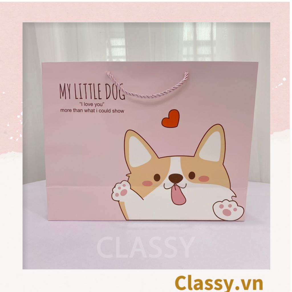 TÚI (KHÔNG HỘP) giấy Classy  quai xách 30 X 12 X 27 CM đựng đồ quà tặng hình thú cưng Corgi (Sản phẩm chỉ gồm TÚI)