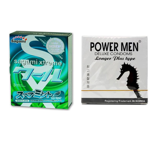 Bao Cao Su Bạc Hà Sagami Spearmint + BCS Chống Xuất Tinh Sớm Có Gai Power Men Cá Ngựa Bạc - 100% Hàng Chính Hãng - Che Tên Sản Phẩm