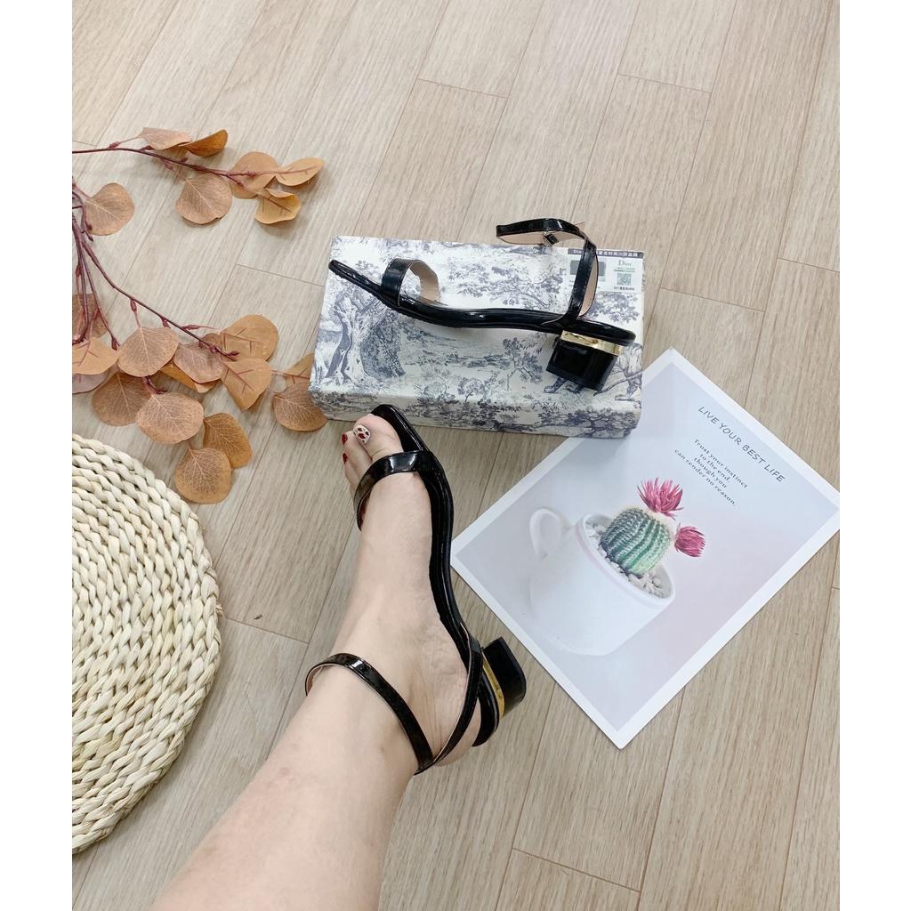 Sandal nữ da bóng gót cao 3cm vàng (Mã CG.62