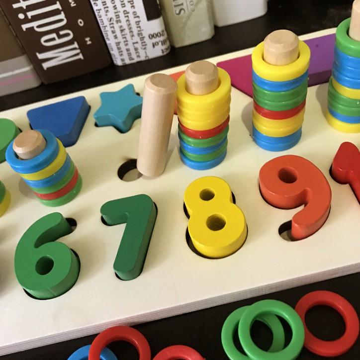 Đồ chơi bảng ghép chữ số, bộ đếm, hình khối và màu