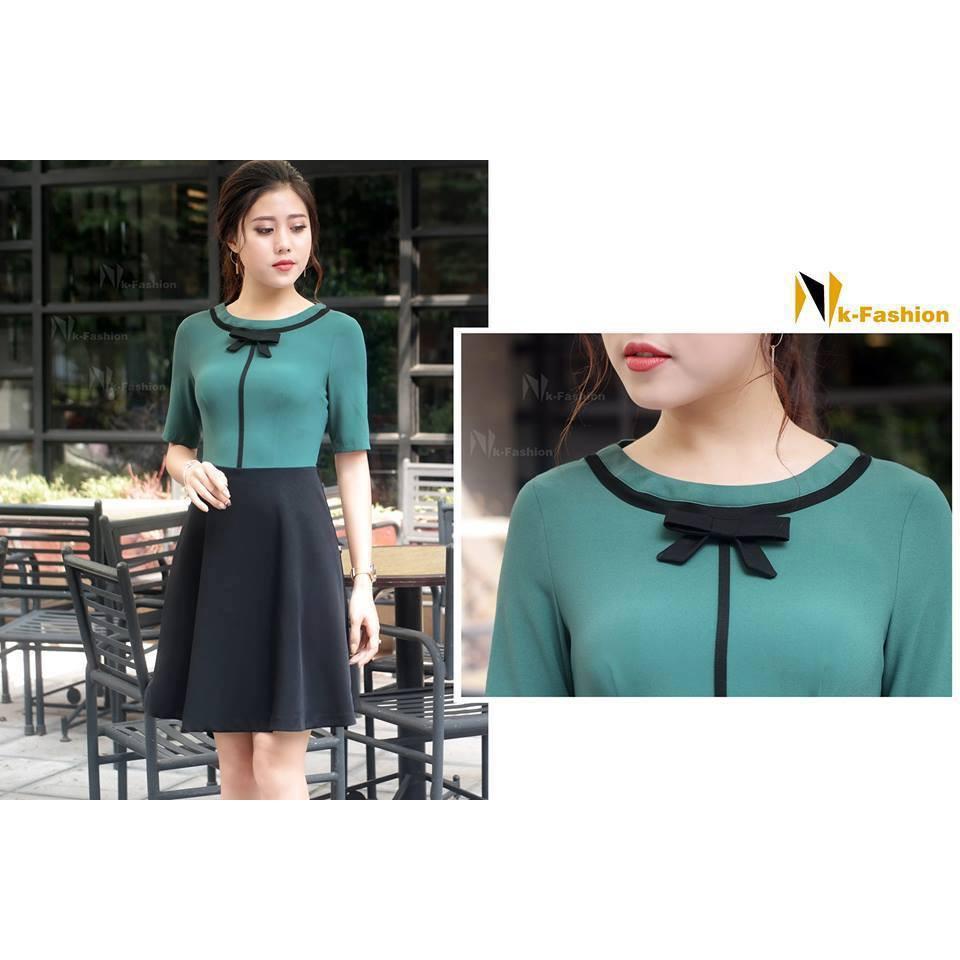 NEW Đầm xòe phối nơ đen V131 thời trang