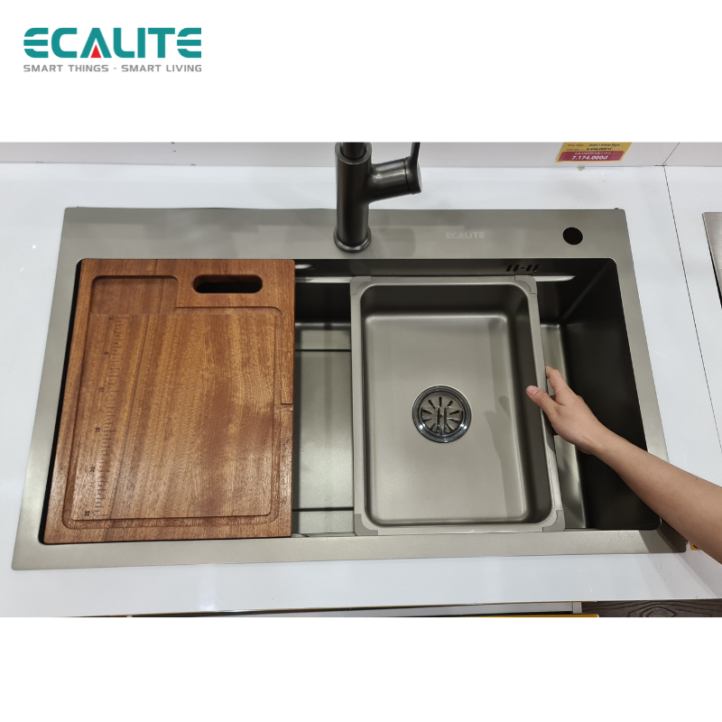 Chậu Rửa Chén Ecalite ES-N17845HS - Lắp Nổi/Lắp Âm - Inox 304 Cao Cấp - 1 Ngăn Cực Rộng - Hàng Chính Hãng