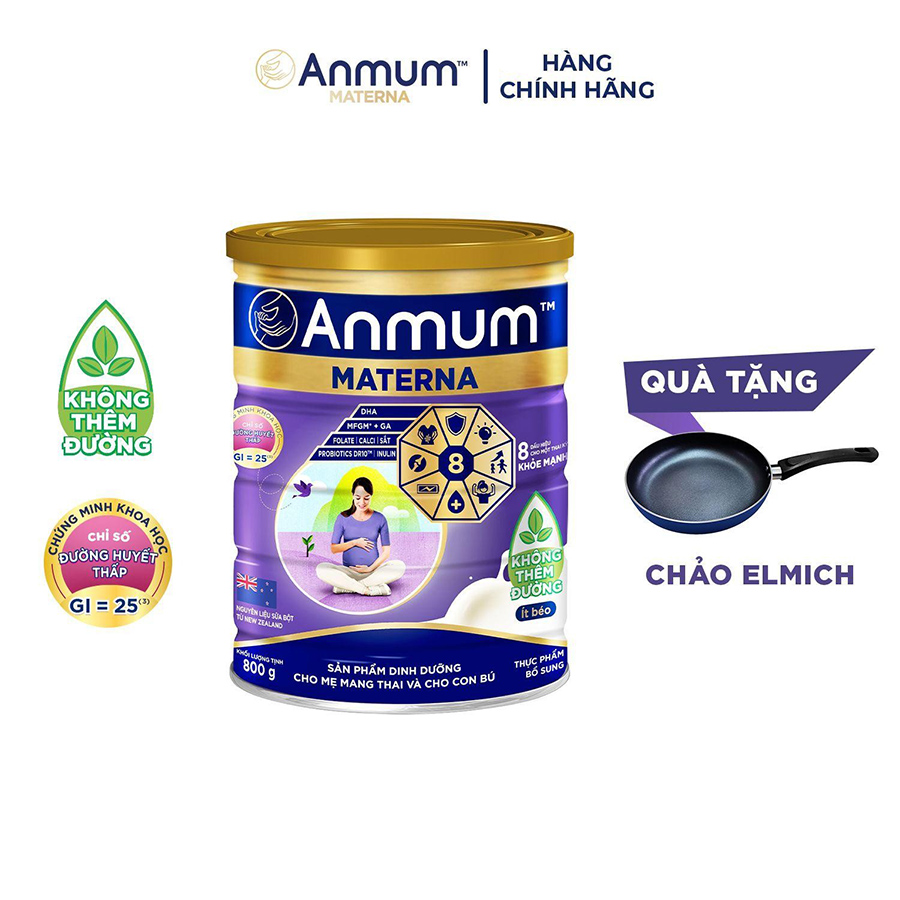 Sữa bột Anmum Materna không thêm đường lon 800g - Tặng chảo Elmich