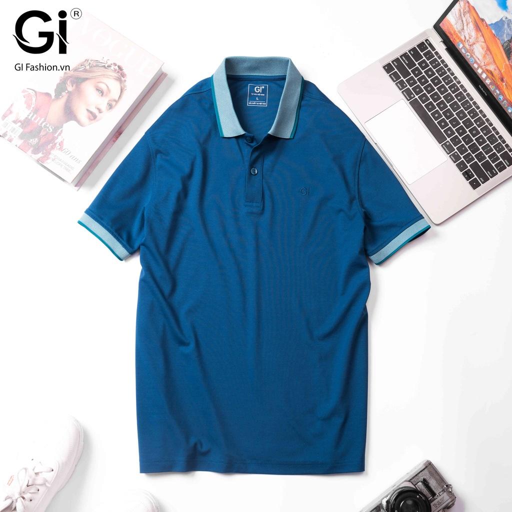 Áo Polo nam GI màu xanh cổ vịt, chất liệu cvc thoáng mát co giãn 4 chiều