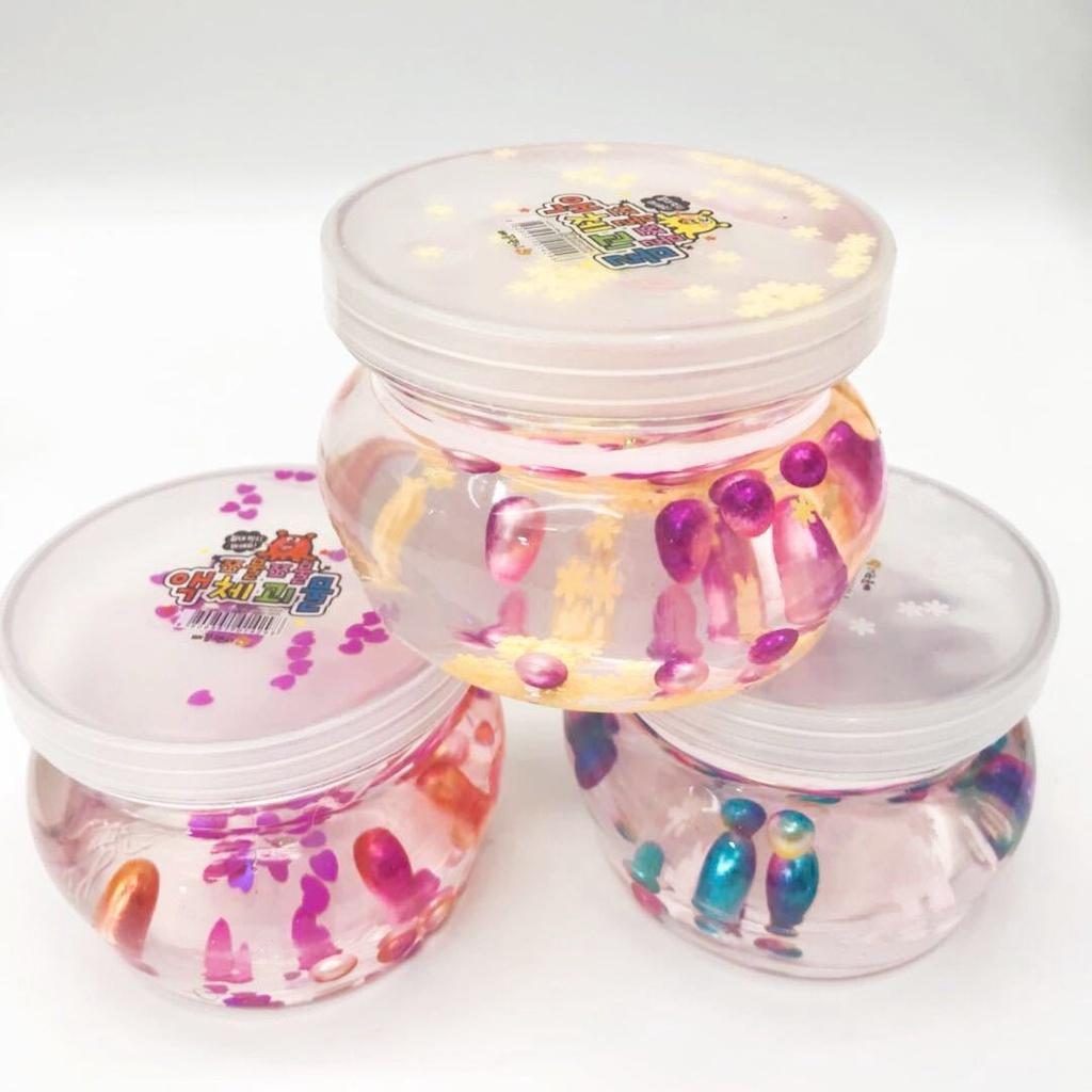 Slime LỌ TRÒN hoa giấy kim tuyến nhũ NG0C TRAI màu cực đẹp Đồ chơi hũ slam chất nhờn ma quái squishy