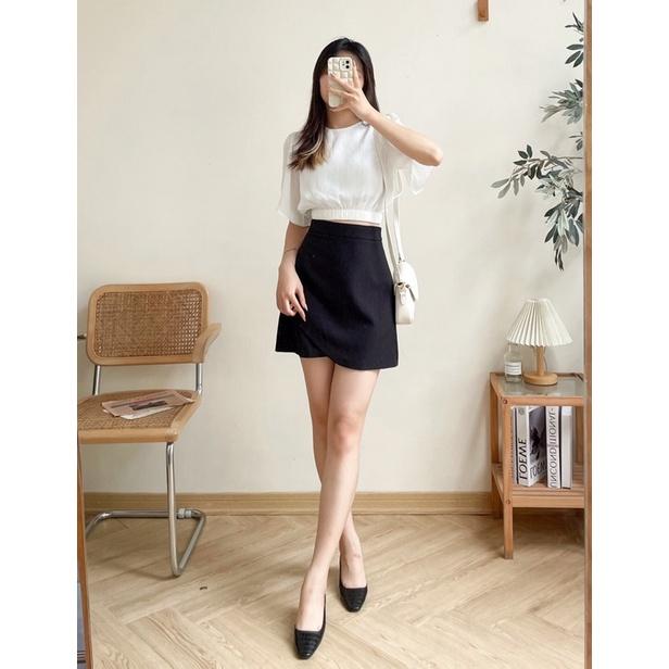 Áo croptop cổ tròn bo gấu tay lửng hàng thiết kế vnt0722a02 by germe