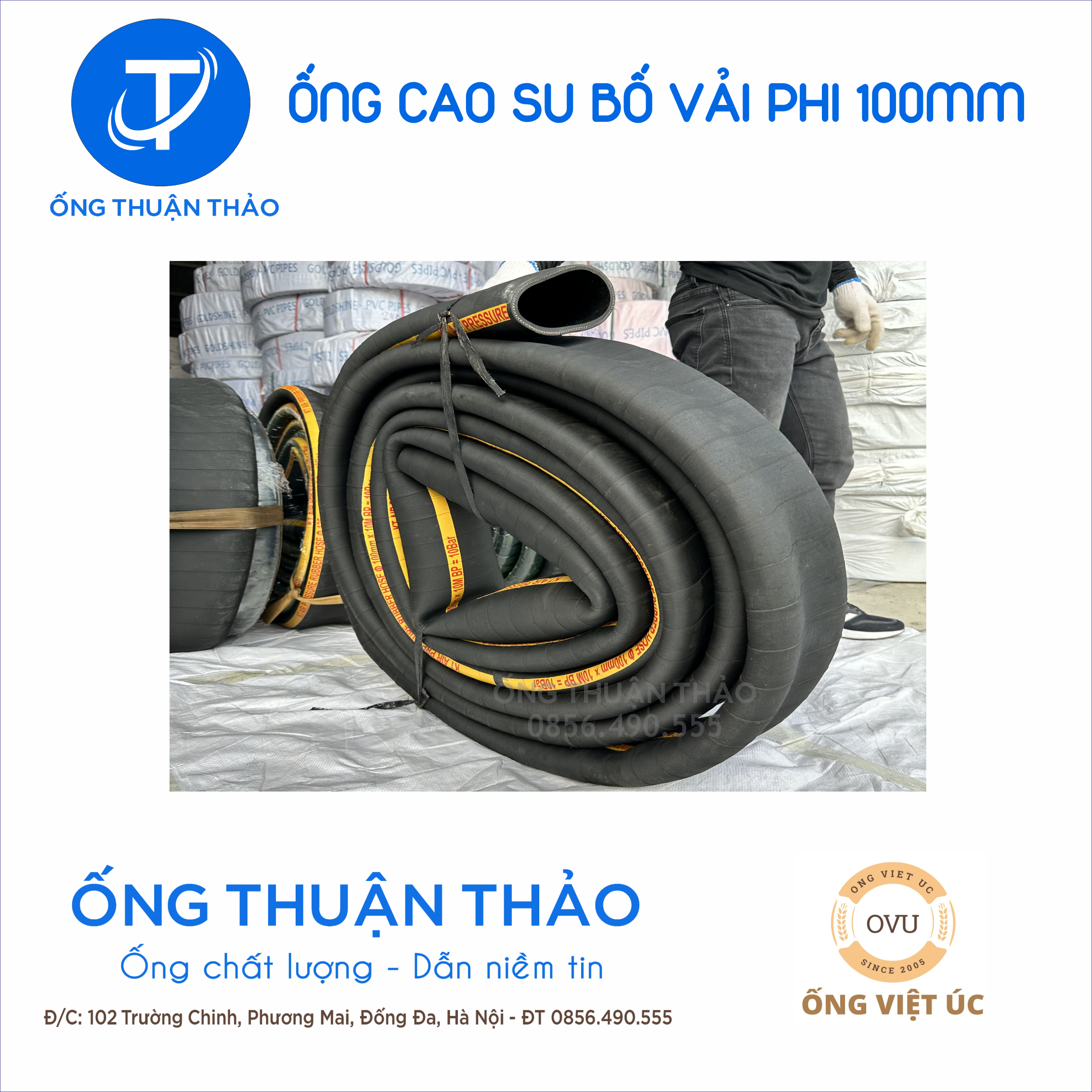 Ống cao su bố vải KT phi 100mm cuộn 10 mét Nhập Khẩu - Ống Chống Phá Chống Nổ thuận thảo