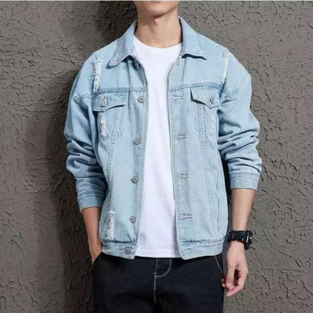 Áo khoác jeans xanh nam nữ trơn vas