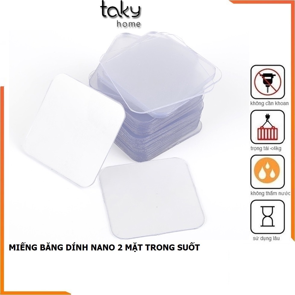 Miếng Băng Dính Nano Vuông, Siêu Dính 2 Mặt Trong Suốt, Tiện Dụng- Đa Năng, Loại Vuông 6x6cm - TakyHome 6000