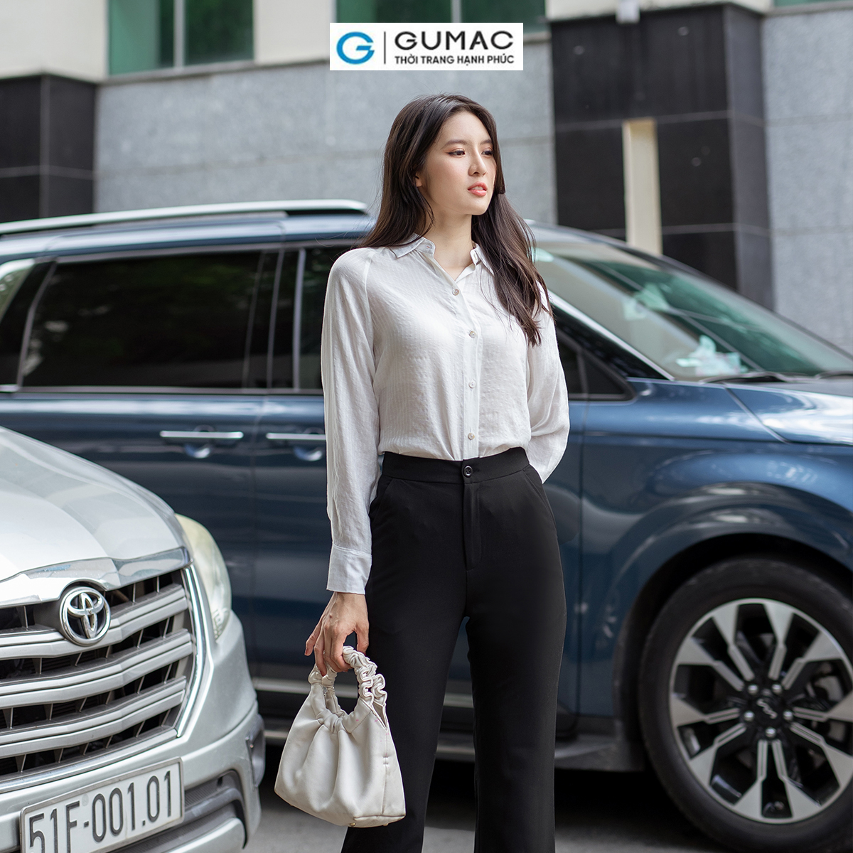 Áo sơ mi nữ tay dài tà lệch vải tơ mềm mát thời trang GUMAC AD06045
