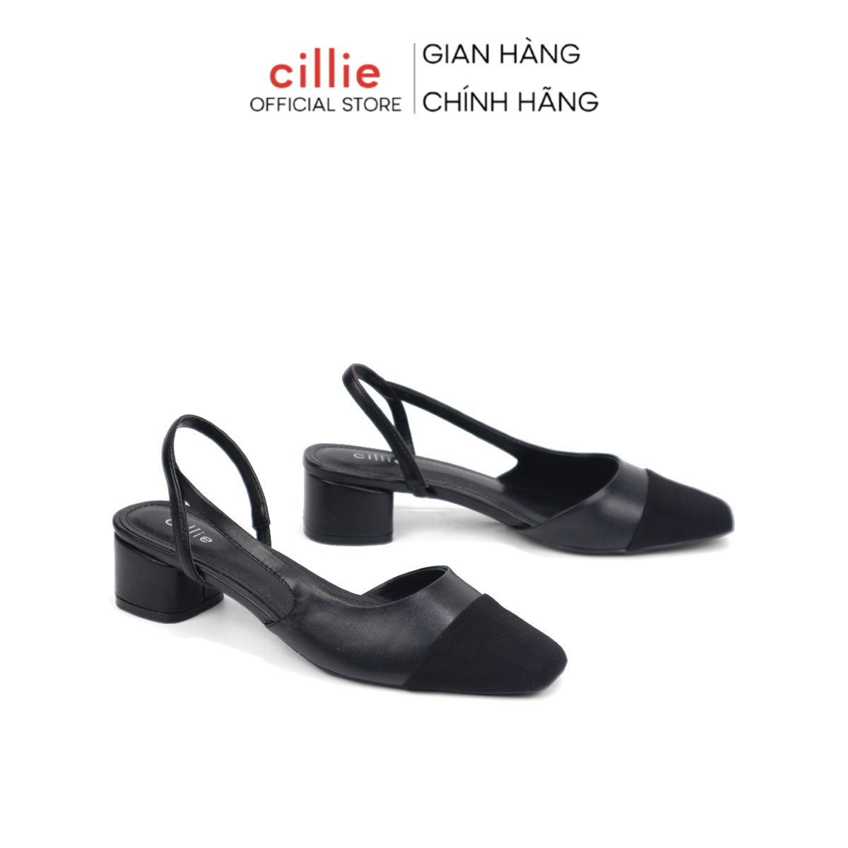 Giày sandal cao gót bít mũi phối màu thời trang Cillie 1114