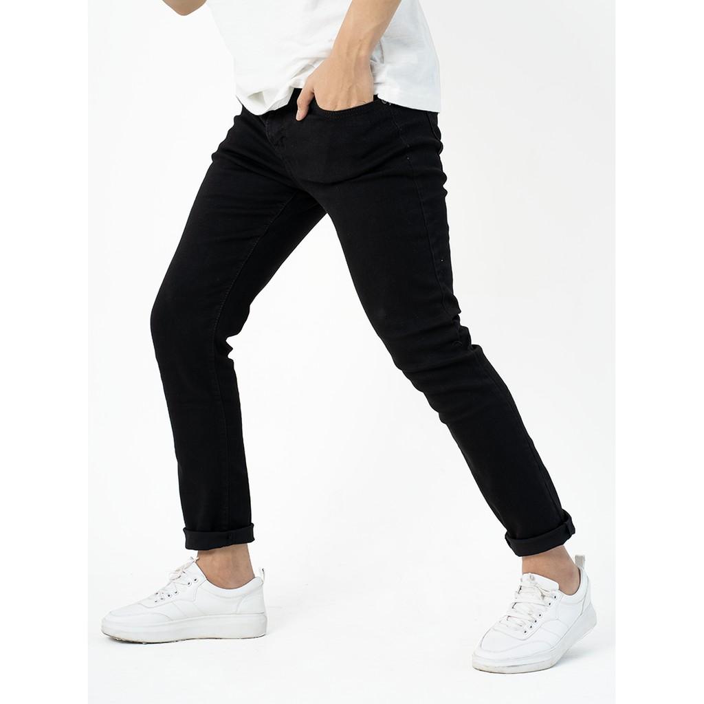 Quần jeans nam đen trơn 4MEN QJ1645 vải jeans cotton thun cao cấp co giãn, form Slimfit tôn dáng