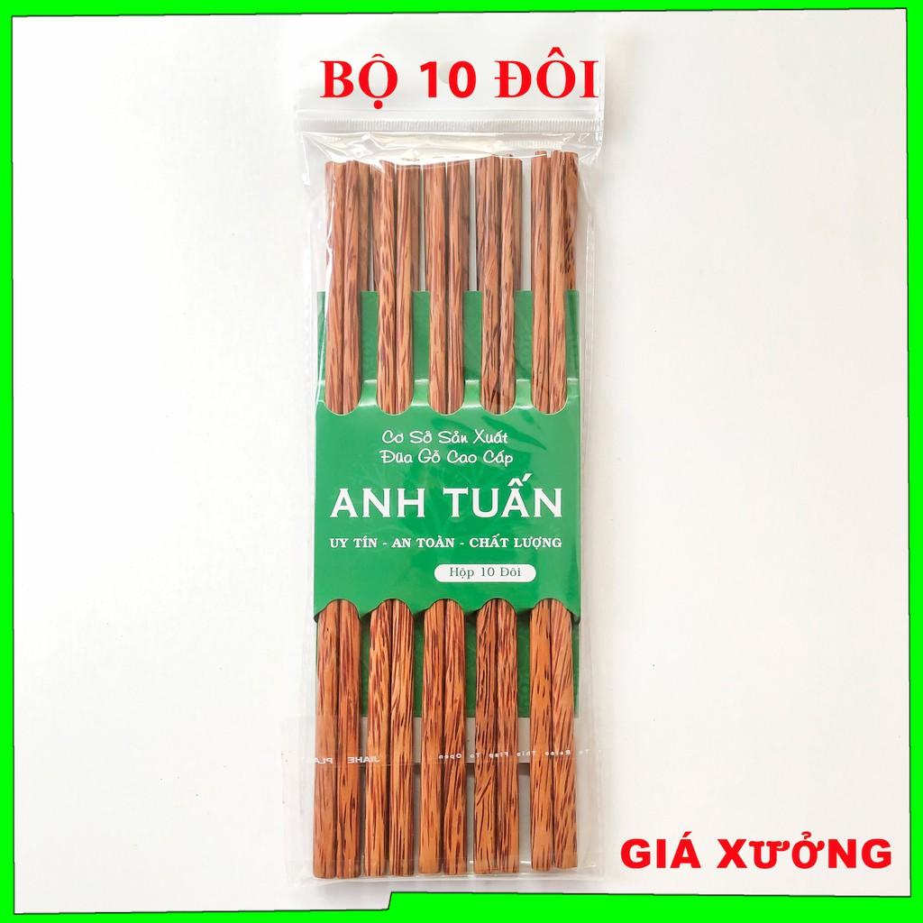 Bộ 10 đôi đũa ăn cơm cao cấp gỗ DỪA loại 1, đũa đẹp tự nhiên không hoá chất, không cong vênh, chống mốc, kháng khuẩn