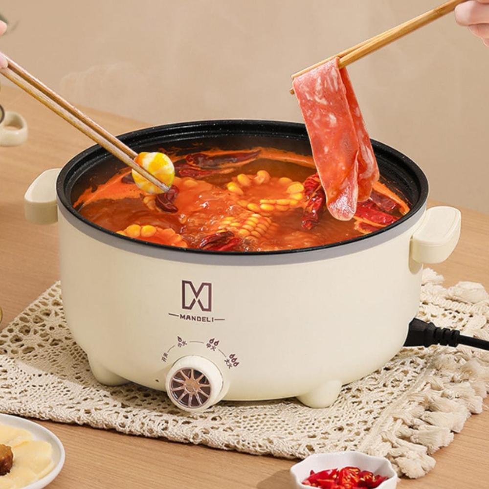 [KoSuyTu] Nồi Lẩu Điện Đa Năng (Hấp, Luộc, Chiên, Xào, Nướng ...) - Vân Đá Chống Dính, Kèm Xửng Hấp - 1000W, 28CM, 4L