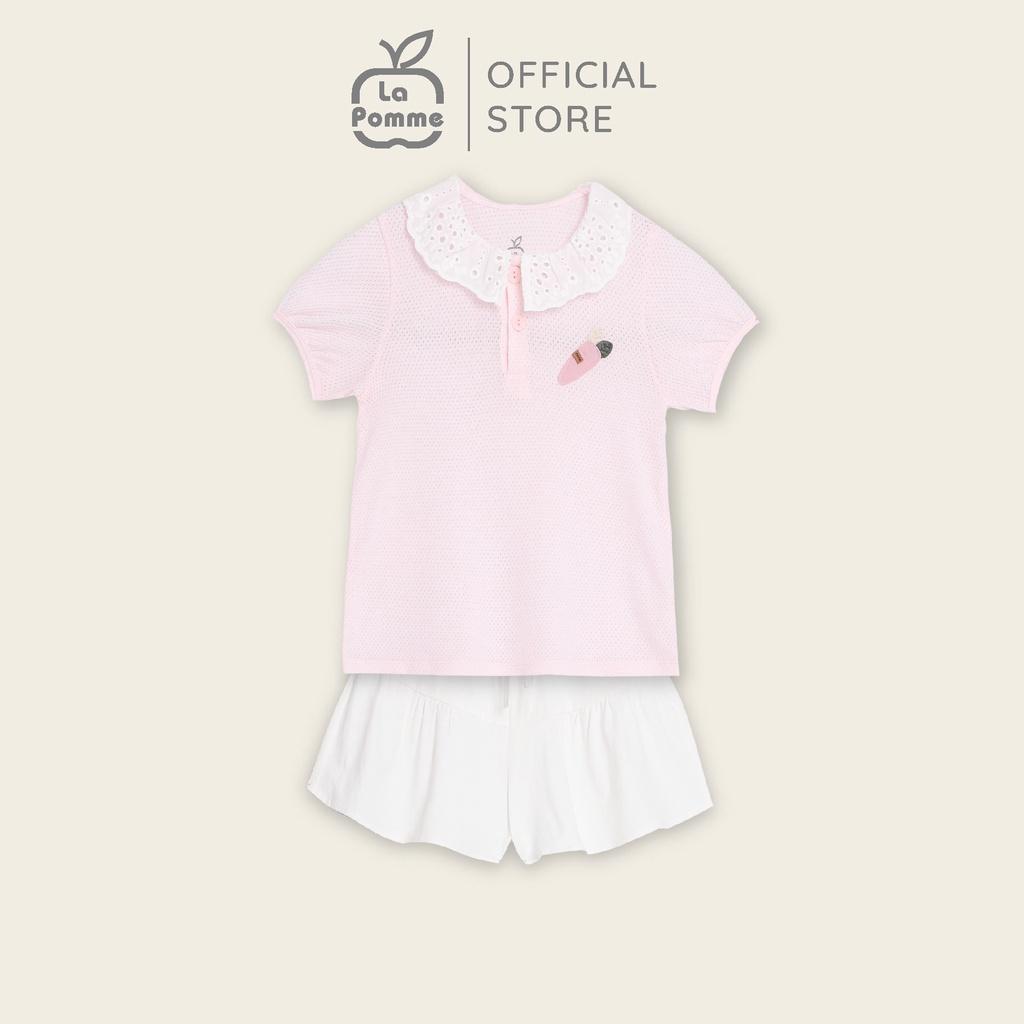 Bộ cộc tay La Pomme polo cổ ren - Hồng