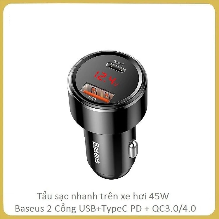 Tẩu sạc cho ô tô Baseus sạc nhanh 45W chuẩn PD , Q.C 3.0 - Hàng Chính Hãng