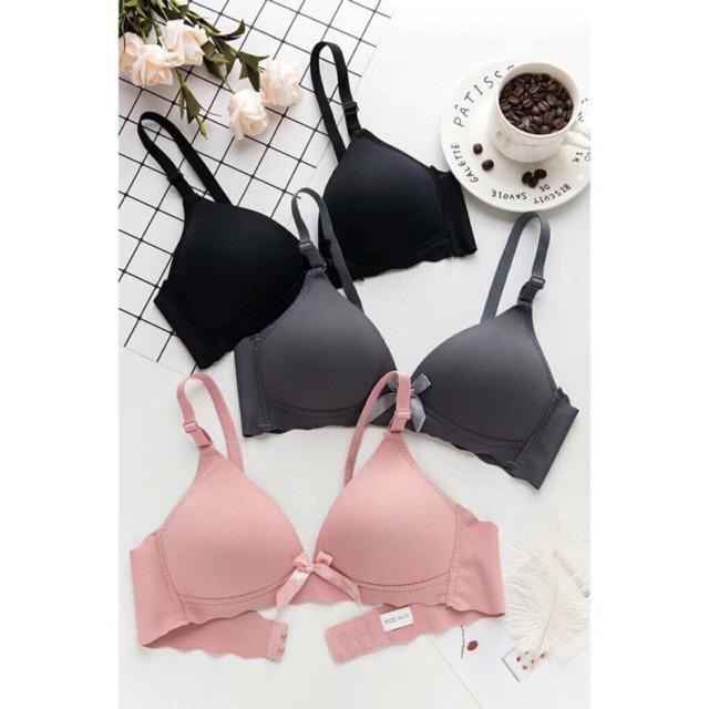 Áo Lót Nữ Đẹp ️️ Áo ngực nữ đúc su trơn - Áo lót su trơn không gọng đệm mỏng viền sóng đính nơ
