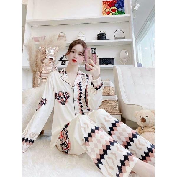 Bộ Pyjama Lụa xước cao cấp họa tiết siêu sang