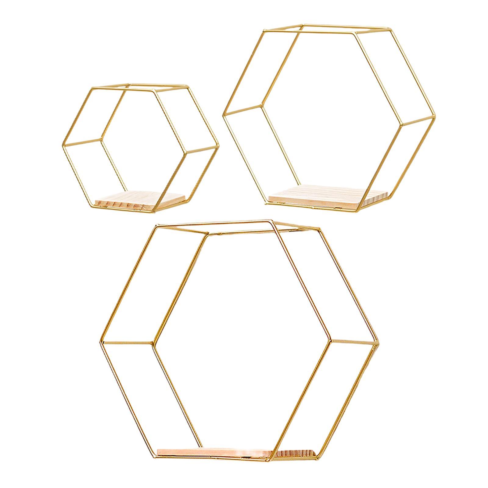Set of 3 Modern Hexagon Iron Wall Shelf Display Floating Shelf