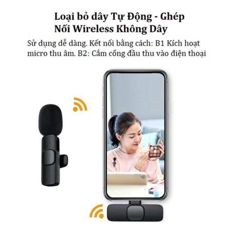 Micro Cài Áo Không Dây, Lọc Tiếng Ồn, Dùng Cho Điện Thoại, Live stream /Quay Vlog/Gọi thoại Nhỏ Gọn Tiện Lợi