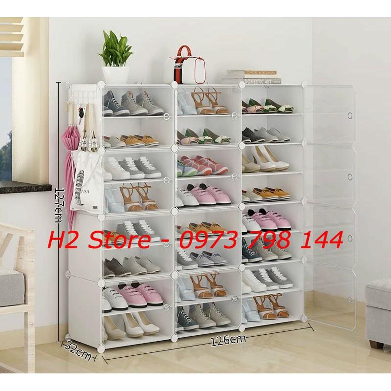 TỦ ĐỂ GIÀY LẮP GHÉP ĐA NĂNG 24 Ô CỬA TRẮNG TRONG