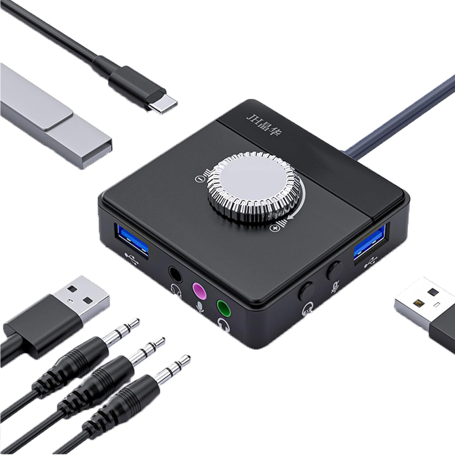 ROGTZ HUB USB Đa Năng Hỗ Trợ 2 Cổng Audio Cùng Lúc Headphone 2 Jack + AUX 3.5mm, USB Có Núm Chỉnh Âm Lượng JH-N962 - Hàng Nhập Khẩu