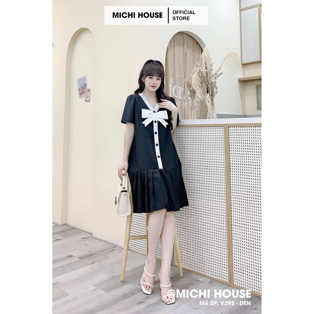 Đầm Suông Rộng Màu Đen, Nâu Cam V293 MICHI House Váy Xuông Đuôi Cá Ngắn Tay Chân Xếp Ly Freesize Mặc Bầu Xinh