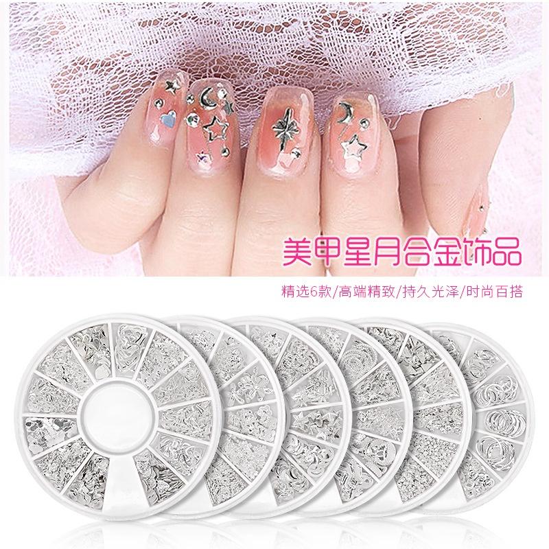 Charm nail phụ kiện sắt bạc mix hình Yapas x Pinpai , Sticker sắt mạ bạc hoa trái tim vòng trang trí móng tay