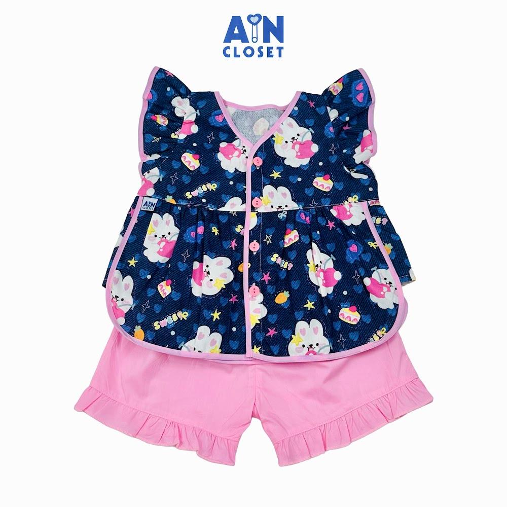 Bộ quần áo Ngắn bé gái họa tiết Kẹo Thỏ Hồng Xanh Cotton - AICDBGEC4B6I - AIN Closet