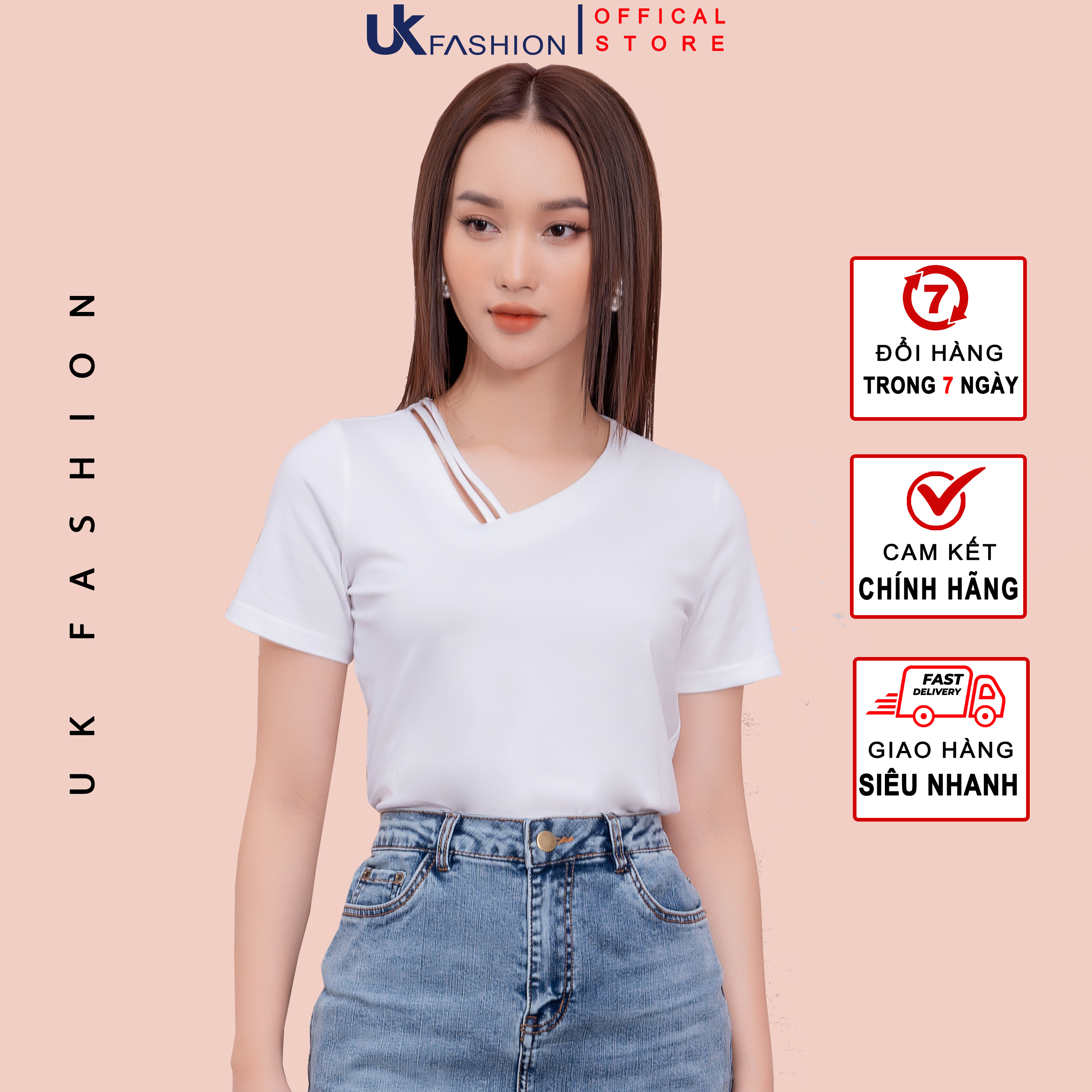 Áo Thun Nữ UK Fashion Thiết Kế Cổ Áo 2 Dây Cách Điệu, Chất Liệu Thun Cotton Mềm Mại, Năng Động Trẻ Trung NKAT2201004