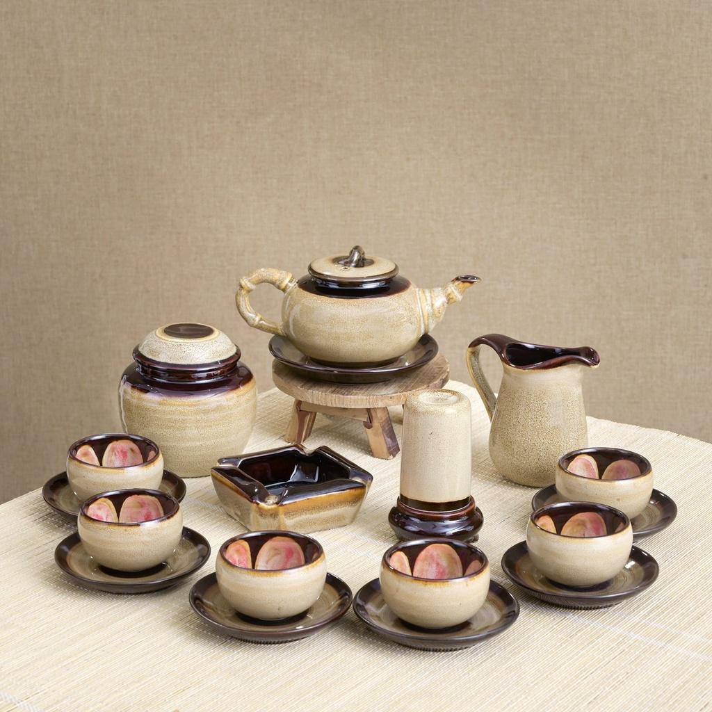 Bộ ấm chén Men hỏa biến đốt trúc to - Gốm sứ Bát Tràng - Làng Gốm