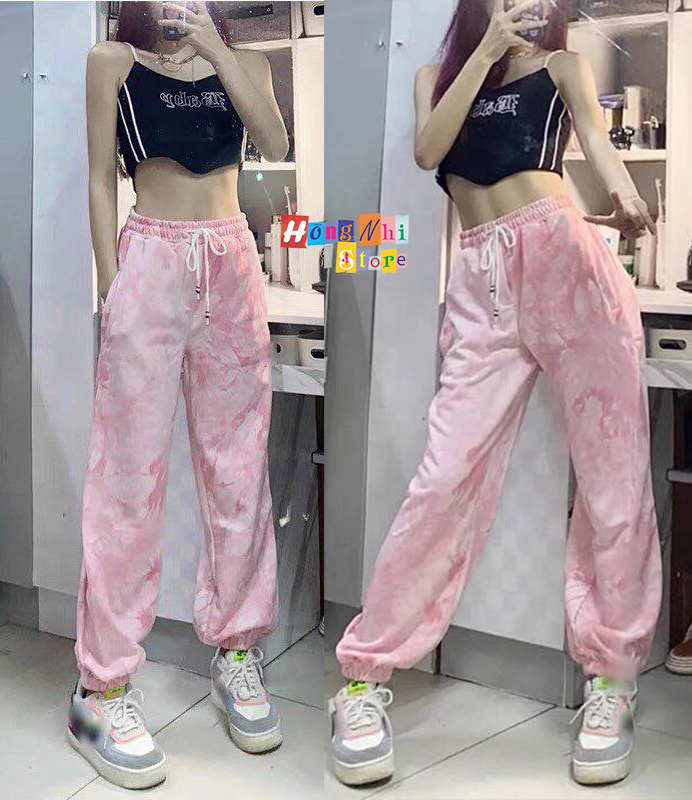 Quần Jogger 3D Ulzzang Unisex Jogger Loang Màu Bo Lai Hồng V2 - MM