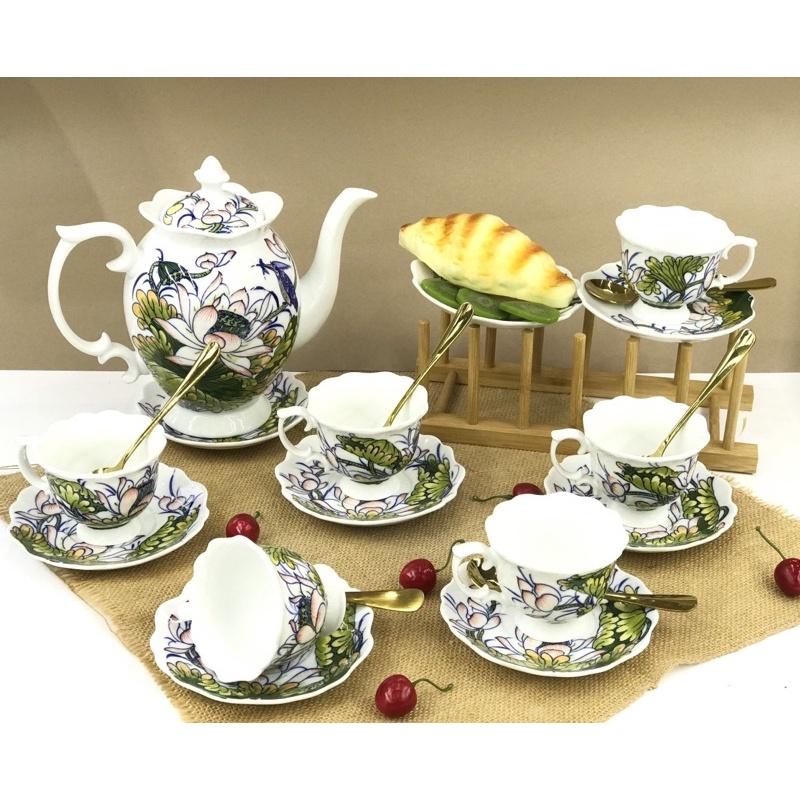 Ấm Chén Pha Trà Bát Tràng, Bộ Ấm Chén Pha Trà Cao Cấp dung tích 1,5L cỡ đại, Bộ Ấm ChénPHONG THUỶ 2021 - Gốm Sứ Huấn Hải