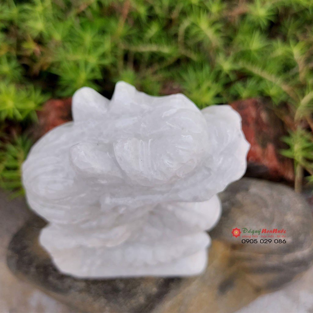 Tượng rồng 12 con giáp phong thủy đá trắng 12cm đá Non Nước
