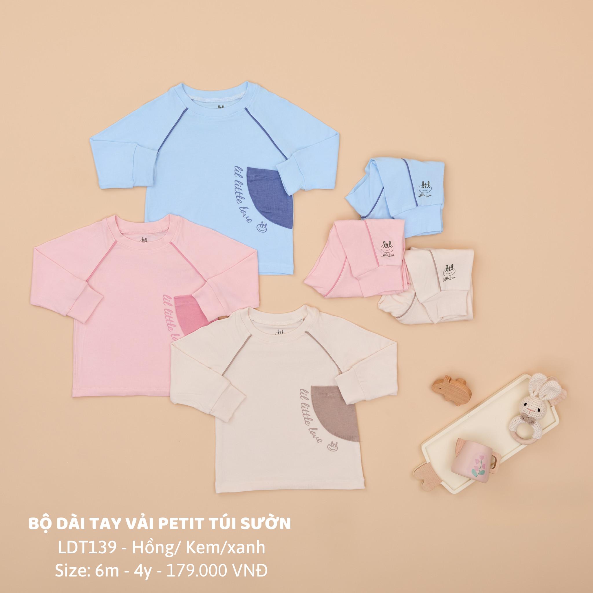 Bộ quần áo dài  tay chất petit siêu mềm mịn dành cho bé LiL Little Love LDT139