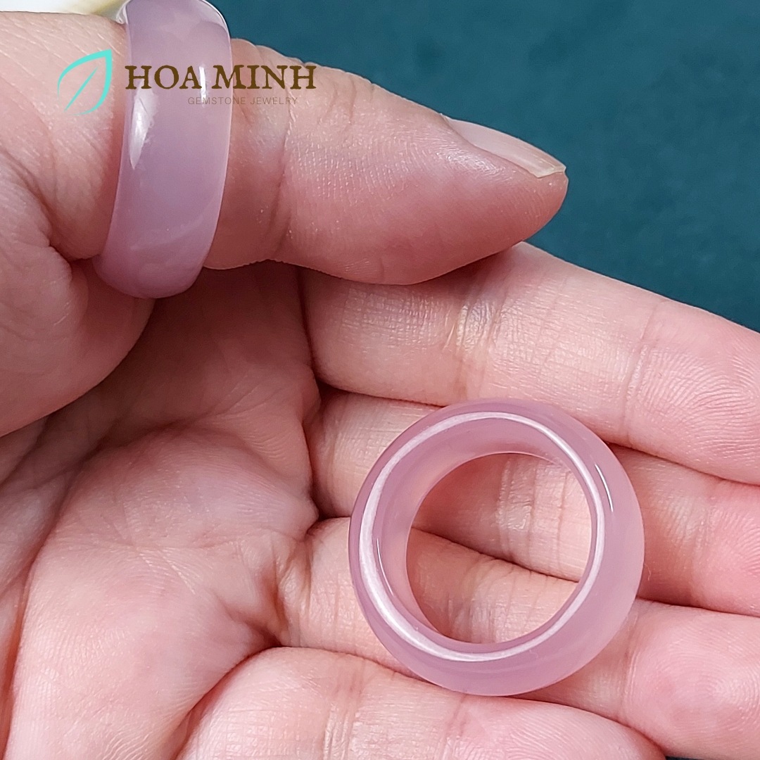 Nhẫn đá Mã Não hồng phớt dày nhẫn 8.8 li size lớn đường kính 19mm
