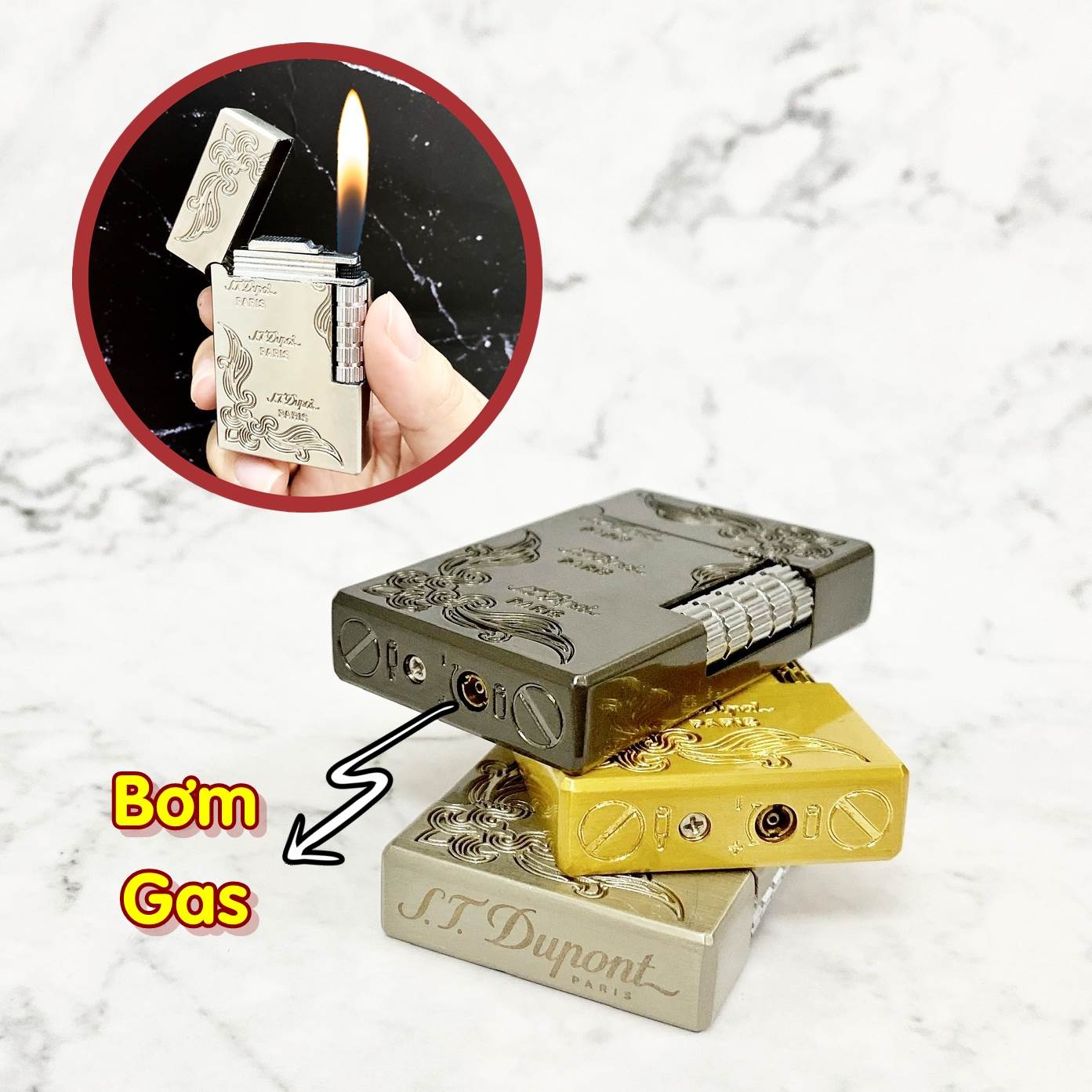 Hộp quẹt bật lửa Dupont hoa văn M11 (ST dupont) - xài gas