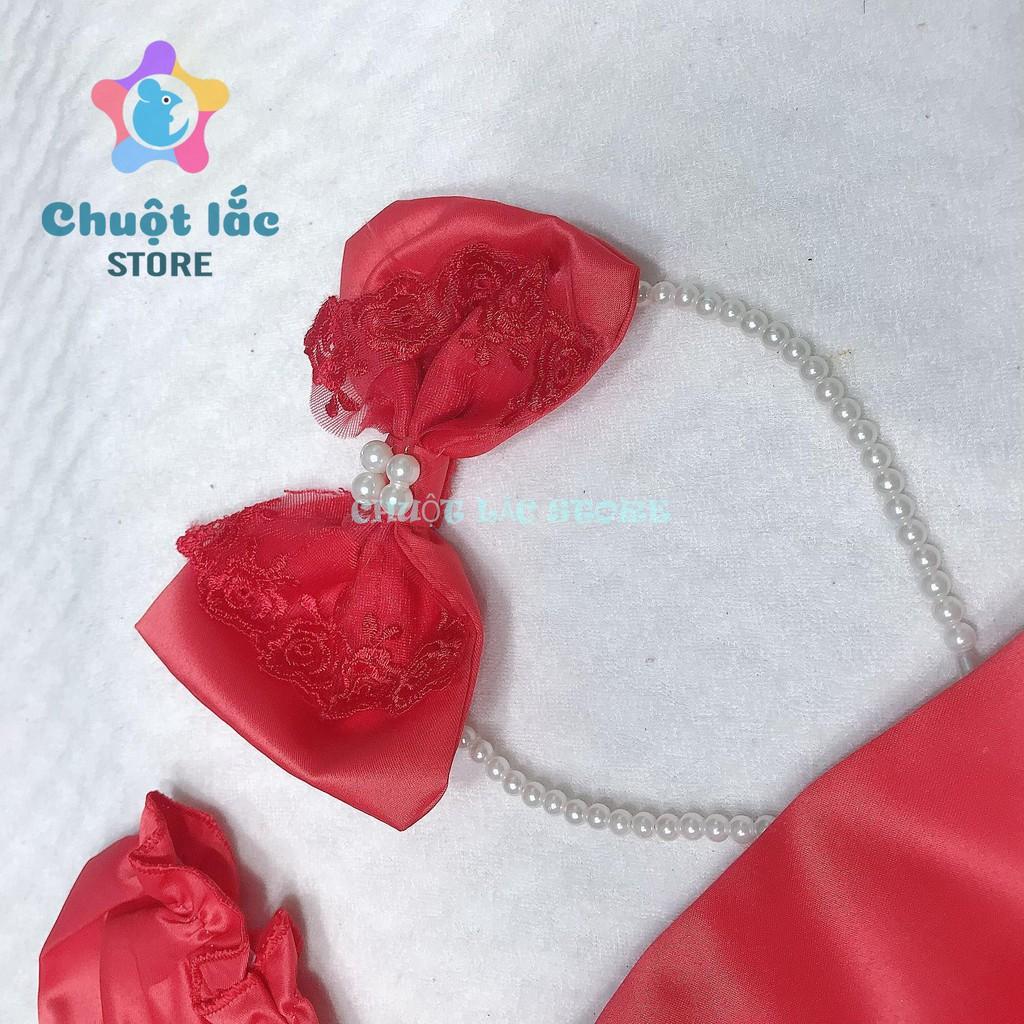Đầm váy công chúa bé gái cổ đính hạt kèm nơ cài đầu cho bé từ 8kg đến 22kg