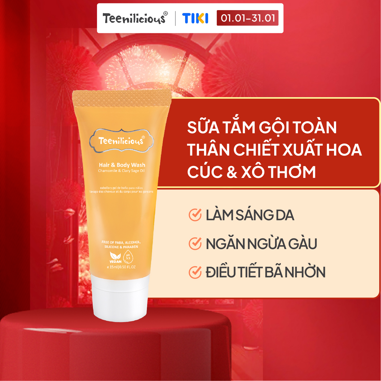 [Mini] Sữa Tắm Gội Toàn Thân Teenilicious Hair &amp; Body Wash Chamomile &amp; Clary Sage Oil Giúp Nuôi Dưỡng Tóc  - 15ml