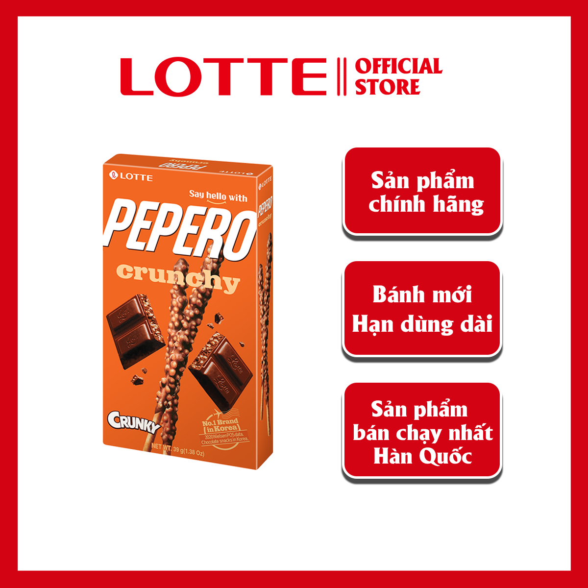 [SỈ/LẺ] Bánh que Lotte Pepero vị Socola Crunky