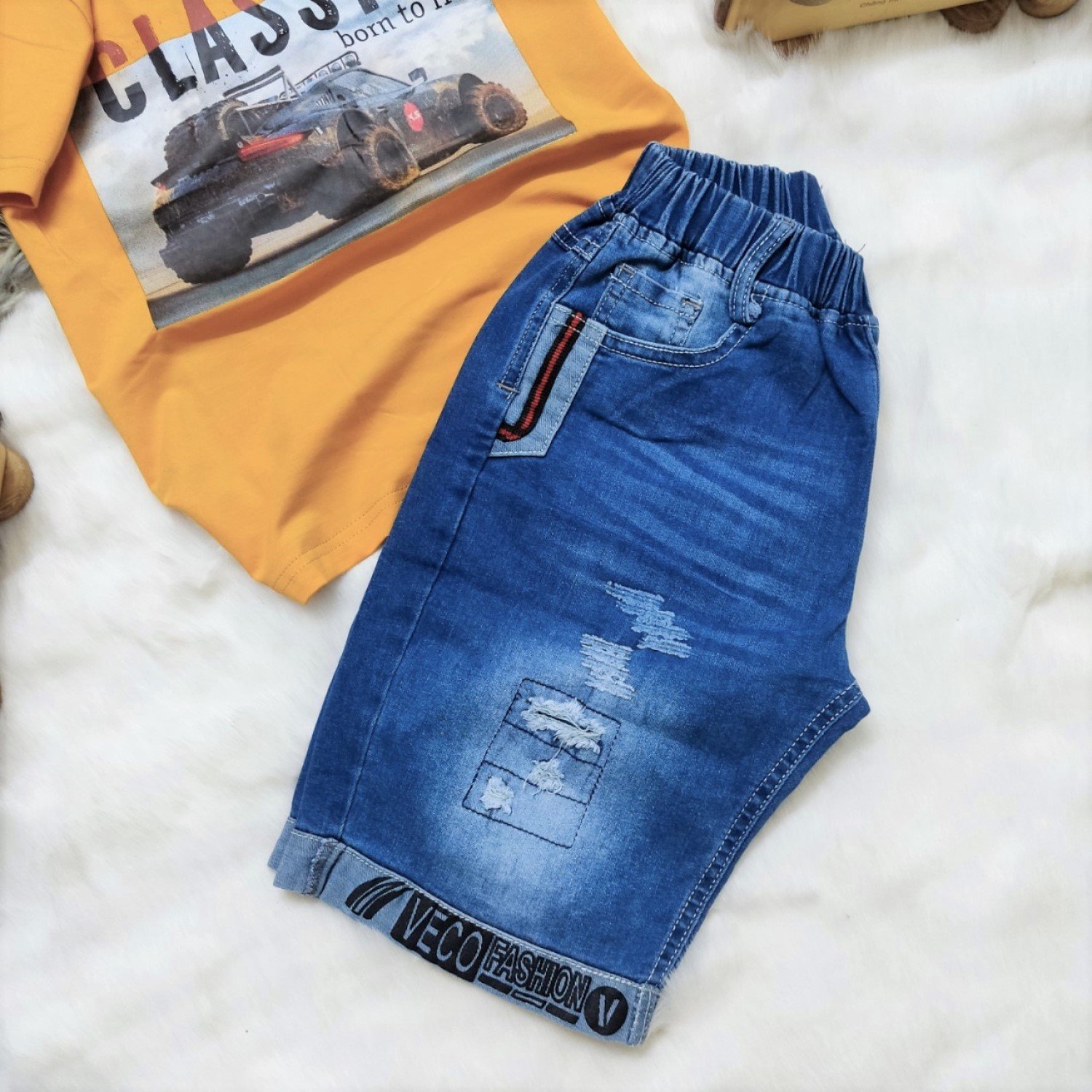 K0003518 Bộ quần jean thun co giãn áo thun cao cấp cho bé trai từ 6-12 tuổi