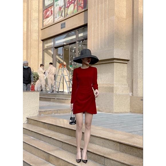 Đầm nhung giao vạt, tay dài chất nhung Hàn mềm mịn Lisa dress