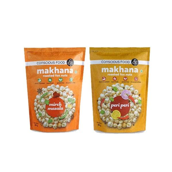 Combo Hạt sen nổ phồng Makhana 2 loại 65GRX2 vị Cay Mirch Masala + Peri Peri