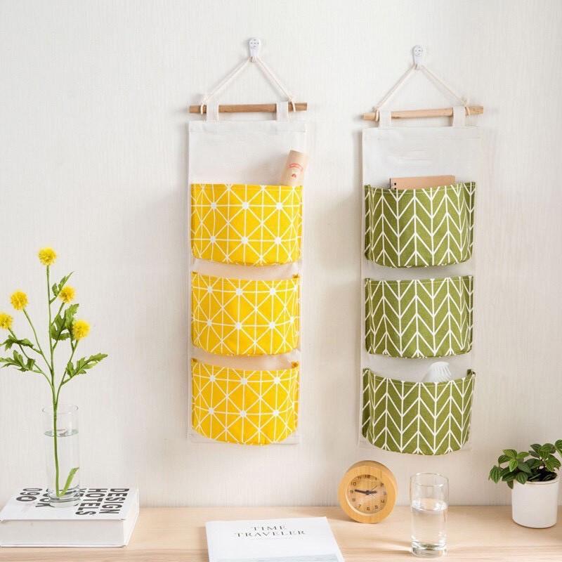 Túi vải đựng đồ 3 ngăn tiện dụng, Túi treo tường treo đồ, trang trí bếp, nhà cửa chất không thấm nước 2355 SHIPNHANH88