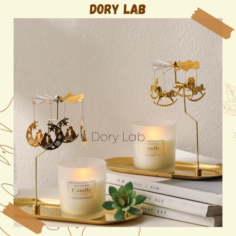 Khay Đựng Nến Thơm Kèm Chong Chóng Xoay Màu Vàng Kim Sang Trọng, Phụ Kiện Decor Nến - Dory Lab