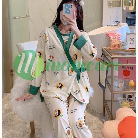 Bộ Bầu Dài Tay Sau Sinh cho con bú Đồ bộ ngủ Kimono bầu đẹp mặc nhà (SET 3) - Quần áo thời trang cho mẹ giá rẻ Bigsize